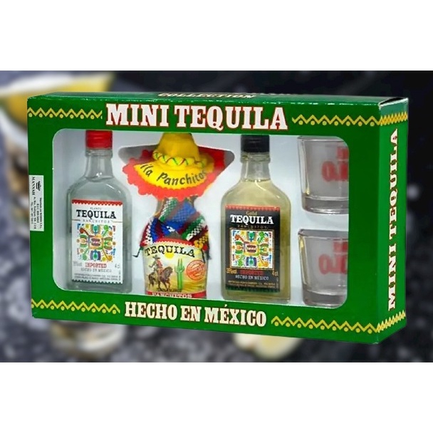 Kit Mini Tequila Collection Miniaturas (3 mini tequilas + 2 copos