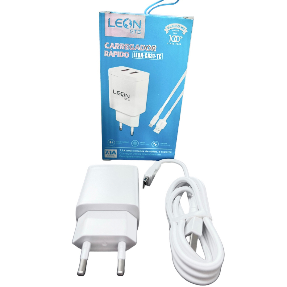 CARREGADOR RAPIDO 7.1A SAIDA COM 2 USB LEON-CA31-TC