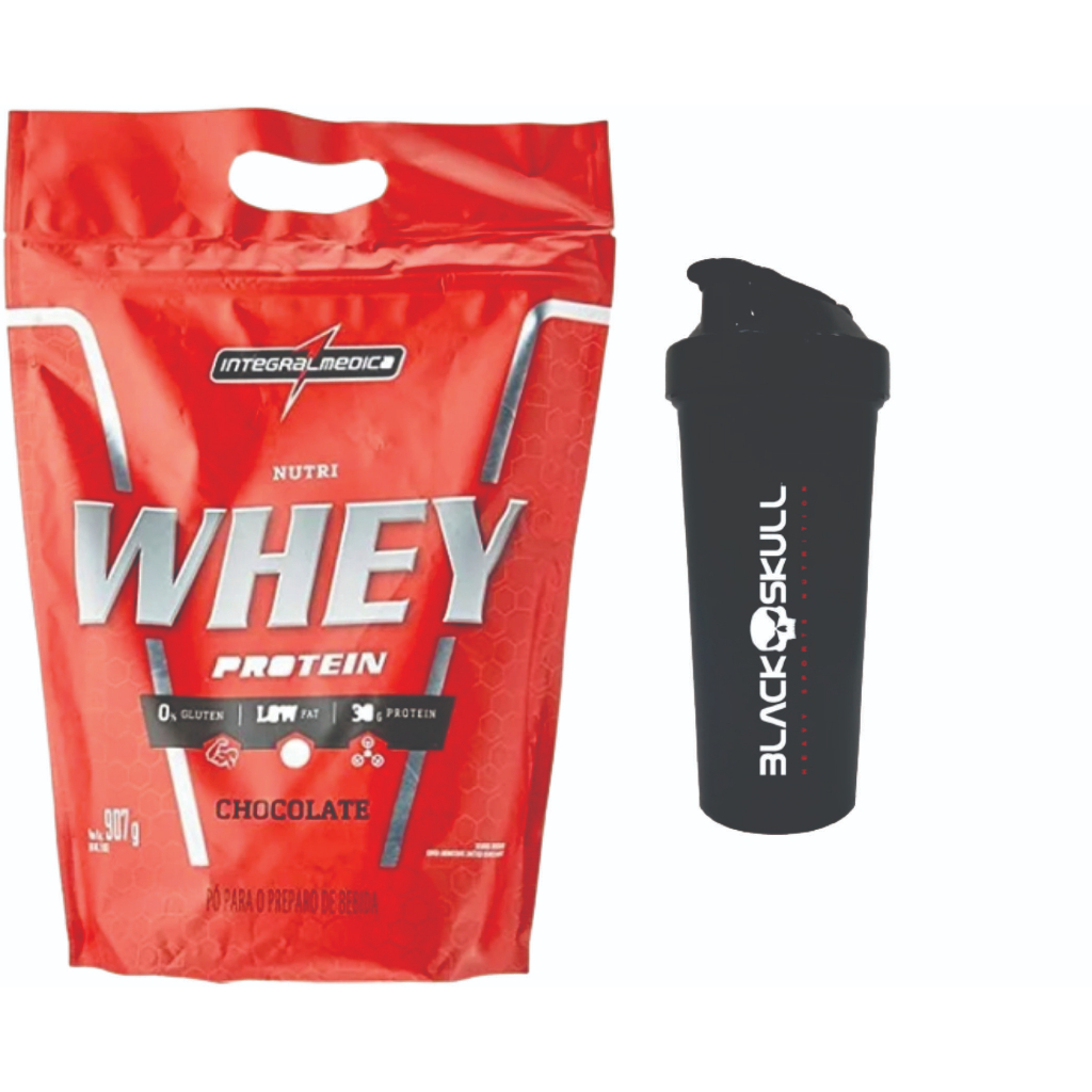 Kit 1 Nutri Whey 907g Refil Integral Médica + 1 Coqueteleira 600ml