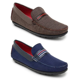 Kit 2 Pares Mocassim Sapatilha Masculino Casual OP Santos com Detalhes em Listras