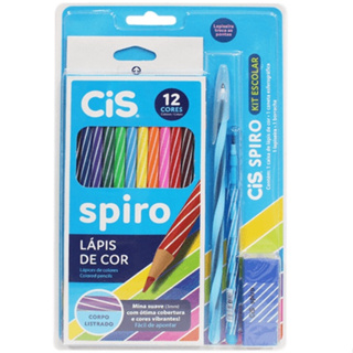 Kit Escolar Spiro Azul Com 12 Lapis De Cor | Caneta | Lapiseira | Borracha