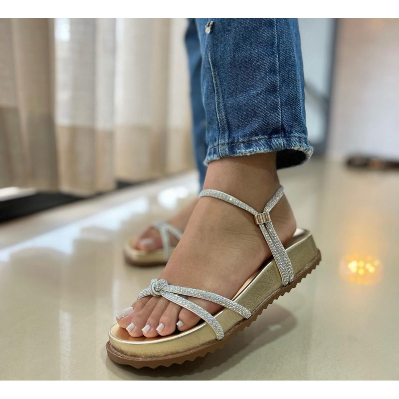 Papete Feminina Birken Flatform Flat Strass Brilho Ajustável Regulável Lançamento