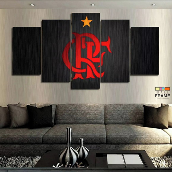 Quadros Decorativo Mosaico 5 peças Sala Quarto Mdf Alta Resolução Full HD Flamengo