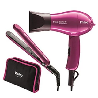 Kit travel shine Philco secador + prancha / chapinha bivolt