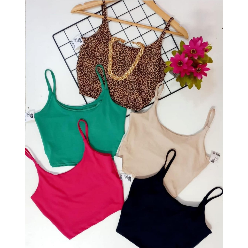 Cropped feminino casual lisos e estampados Alça fina suplex varias cores | Shopee Brasil