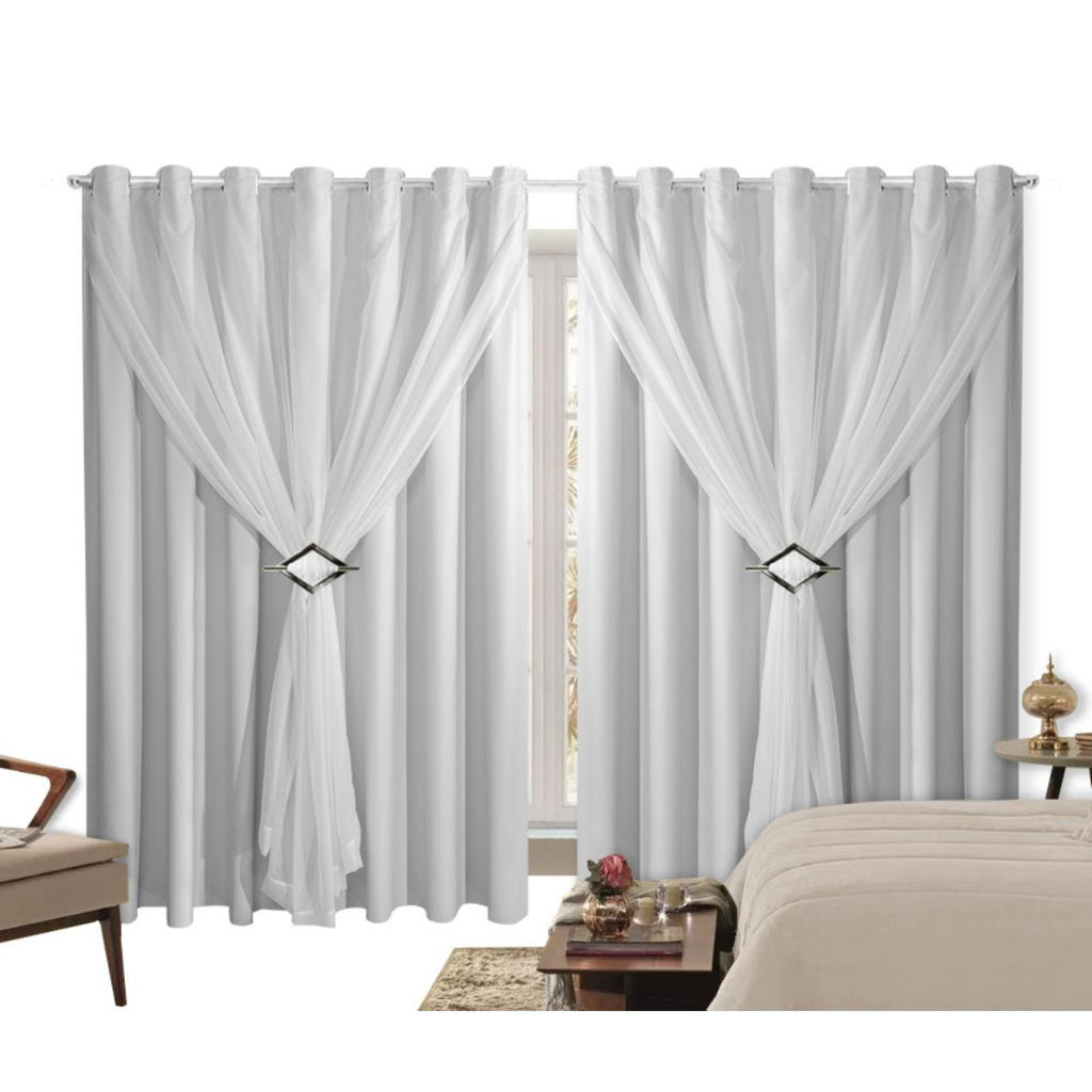 Cortina Corta Luz 4,00m X 1,80m 100% Blackout Com Voil Branco