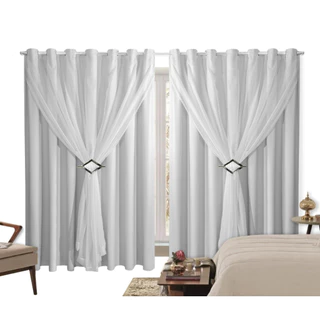 Cortina Corta Luz 4,00m X 1,80m 100% Blackout Com Voil Branco