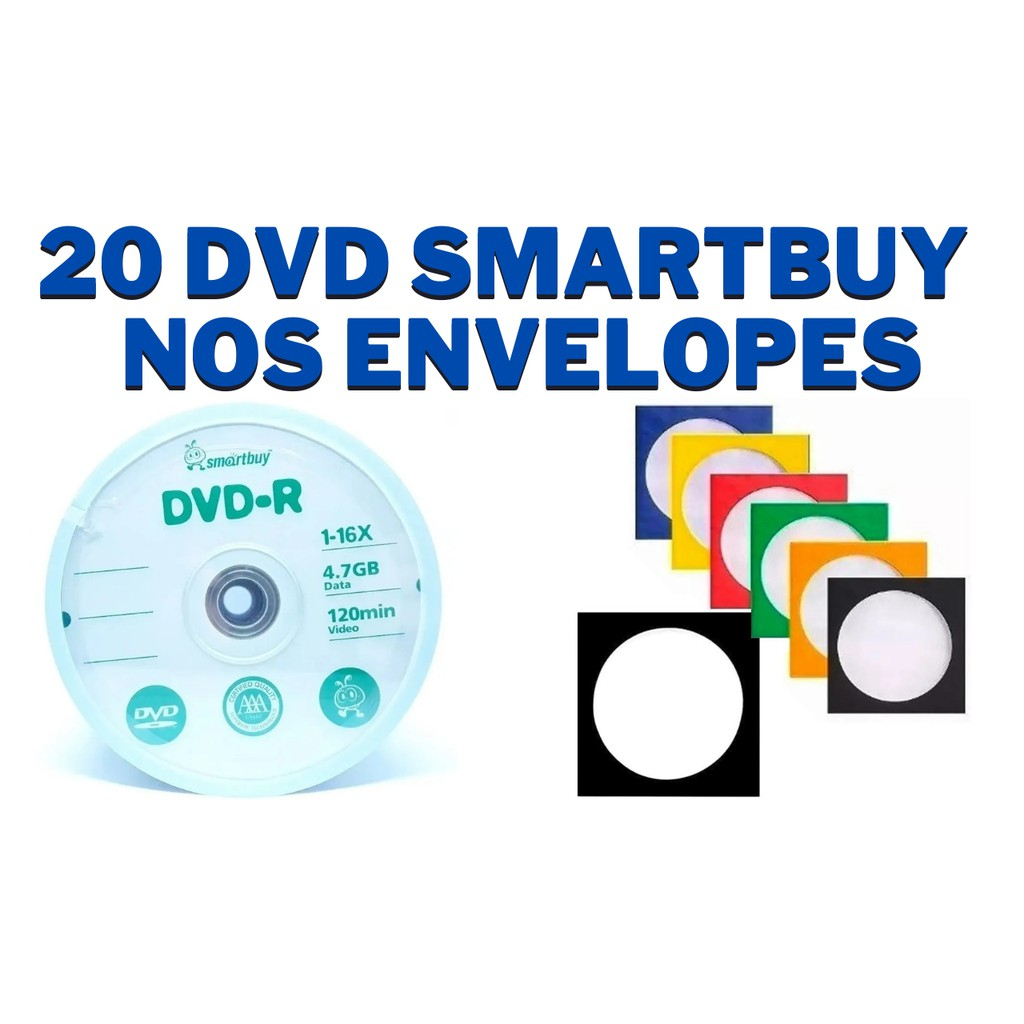 20 Mídia Dvd-r Virgem Smartbuy + 20 Envelopes Grava Jogo Ps2