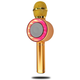 Microfone Karaokê Bluetooth Com Efeito de som iluminação RGB