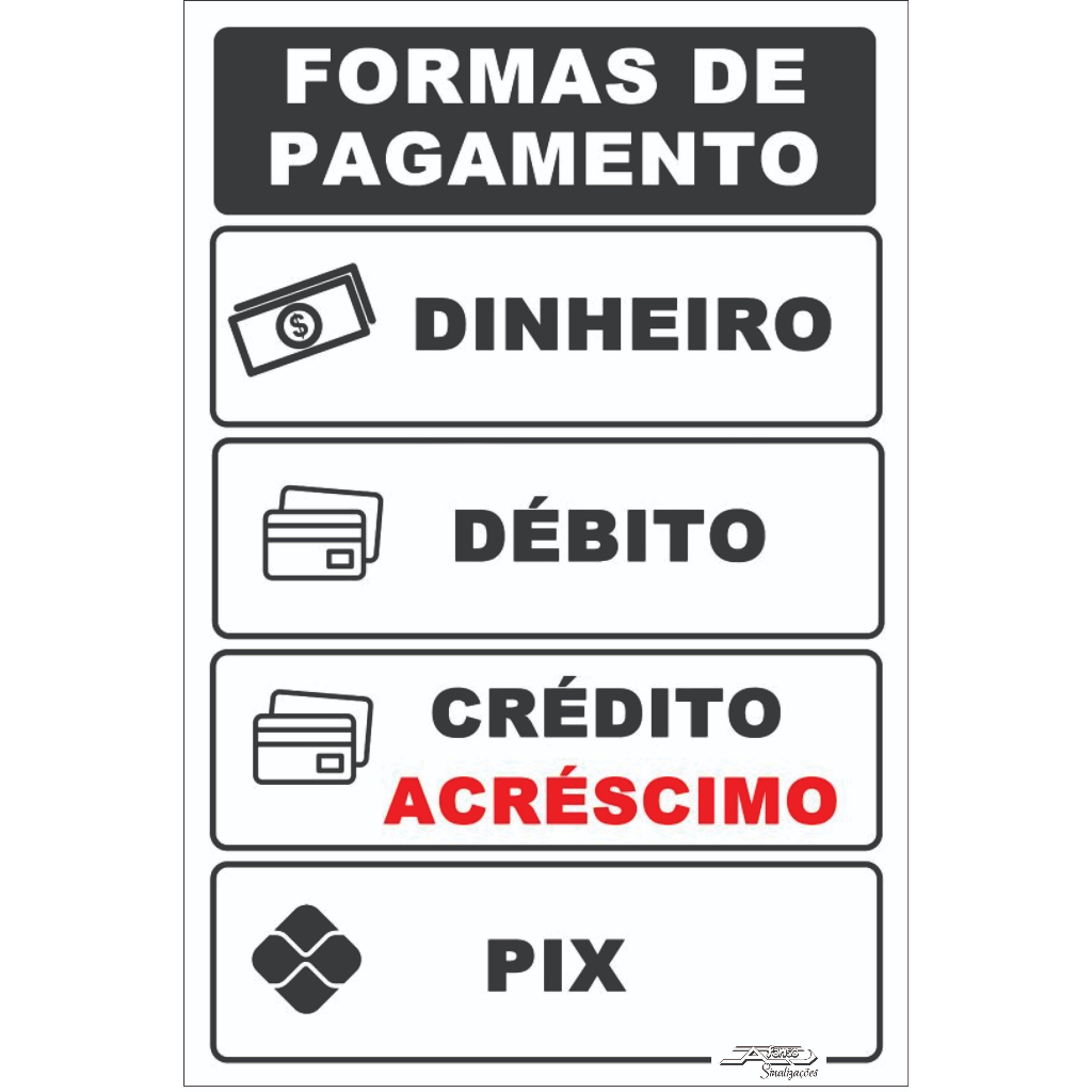 Placa De Sinalização | Formas De Pagamento | 20x30