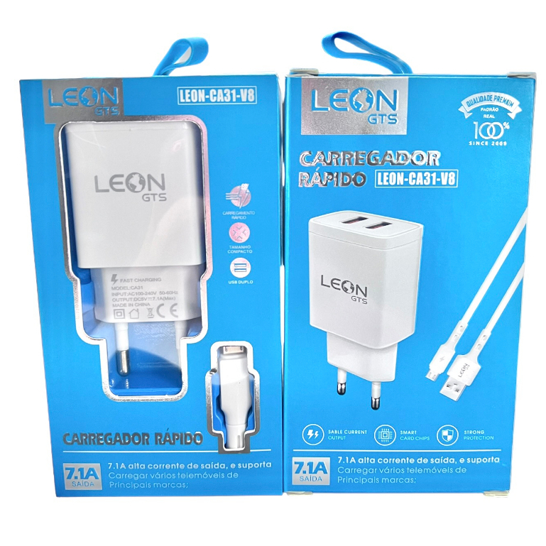 Carregador Rapido Com Cabo Usb V8 LEON-CA31-V8 7.1A