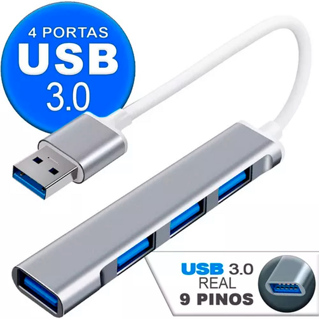 Hub Usb 3.0 4 Portas 5 Gbps Super Rapido Mouse Teclado Hd - Escorrega o