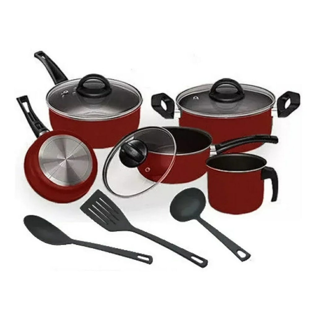 Conjunto Jogo Kit De Panelas Antiaderente 8 Peças Vermelho Teflon Com ...