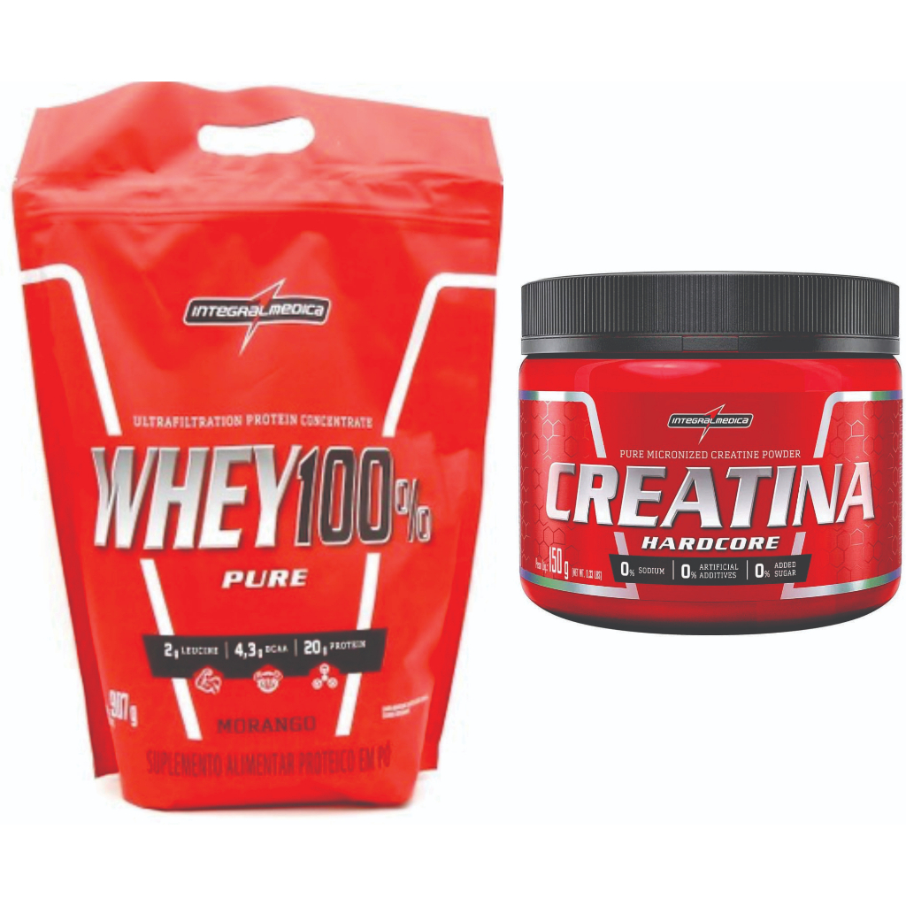 Kit 1 Whey Protein 100% Concentrado 907g Refil + 1 Creatina 150g Integral Médica