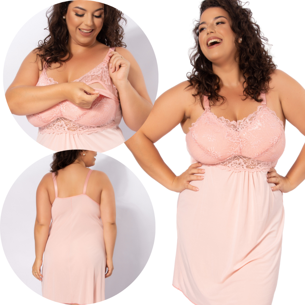 Camisola Plus Size Amamentação Confortável com Renda Pós-parto Gestante  Maternidade Pijama Roupa de Dormir. Tamanho 48 ao 56.