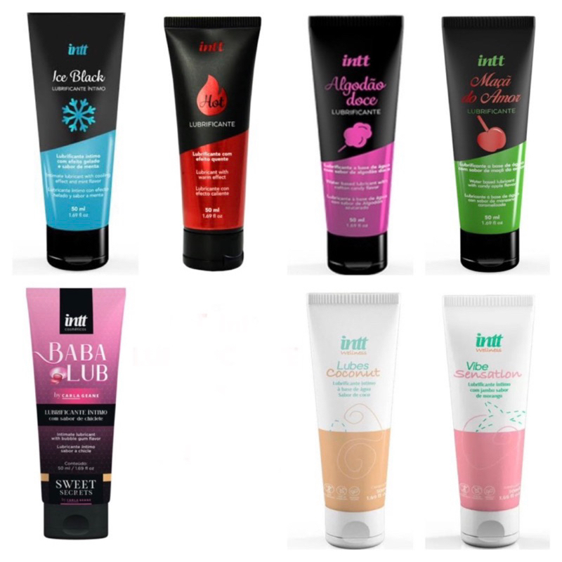 Gel Lubrificante Beijável 50ml Intt - Unissex Gel Oral Com Sabores Ice Hot Morango Coco Maçã do Amor Menta Algodão Doce Chiclete - Sex Shop