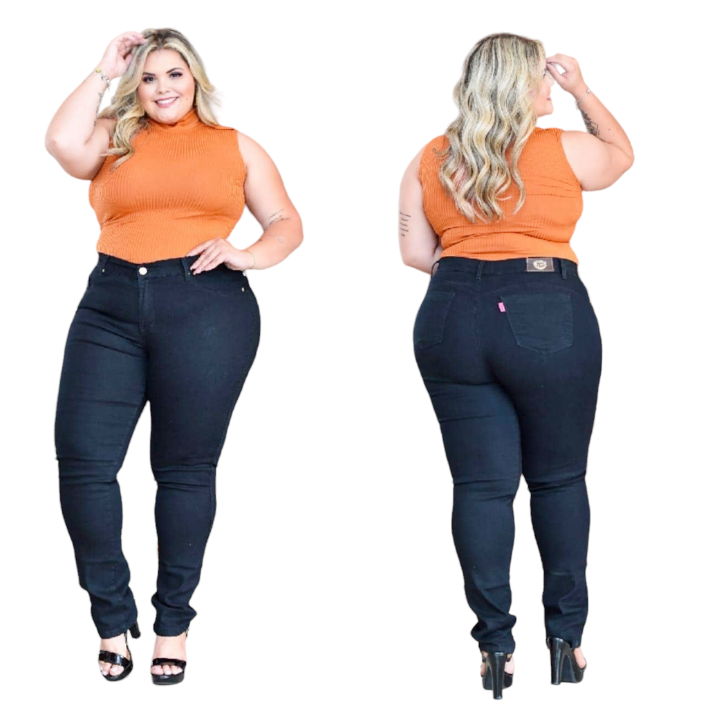 Calças jeans cintura store alta plus size