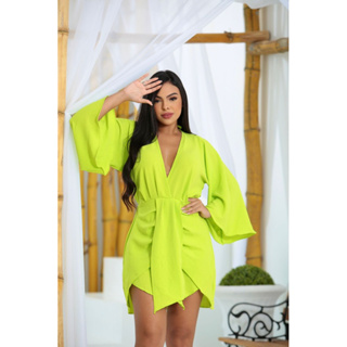 Vestido Morcego Com Decote Tecido Duna Manga Flaire e Elástico na Cintura