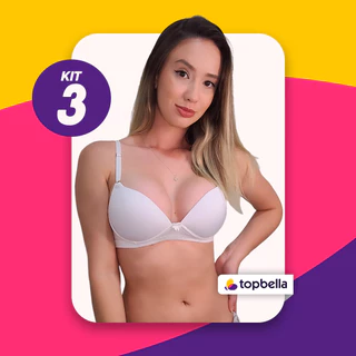 Sutiã Básico Sutian Kit c/ 3 Soutien Reforçado Sutia com Bojo Lingerie Feminina