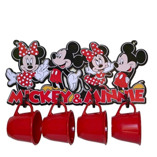Porta xícara mdf Mickey e minnie/Acompanha 4 xícaras acrílica 80ml.