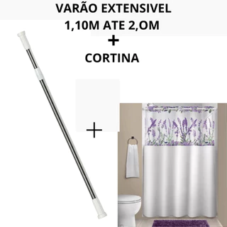 Varão Extensivel Mais Cortina Box Vinil De Banheiro 1,1m até 2,0m