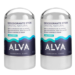 Kit 2un: Desodorante Orgânico Krystall Stick Sensitive Alva Natural Vegano 60g Sem Alumínio/Perfume
