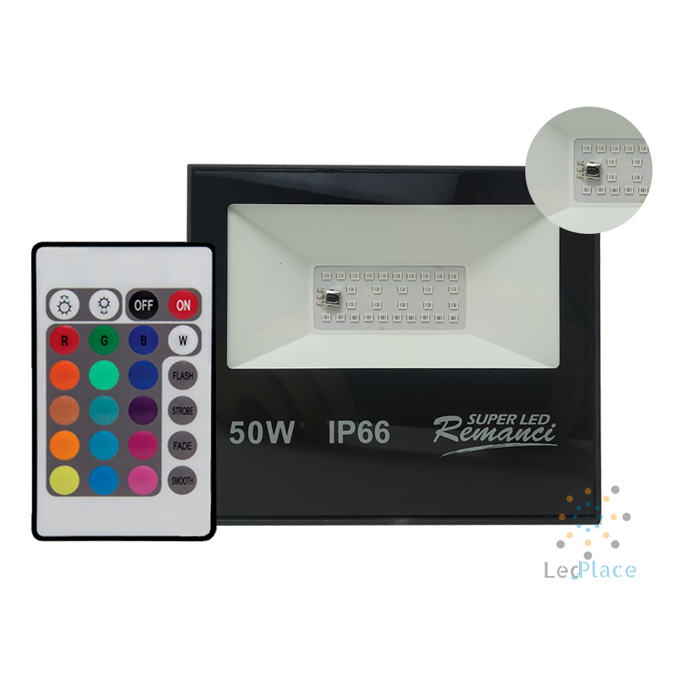 Refletor Led Holofote 50w Bivolt Rgb Colorido C/ Controle