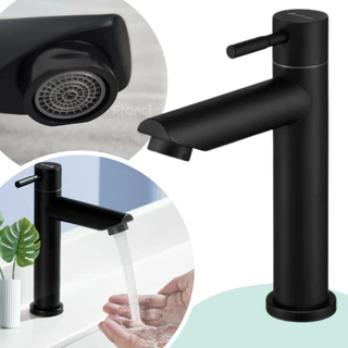 Torneira Bancada Preta para Banheiro Lavabo Lavatorio Água Fria 3/4 Volta Tamanho Médio em Aço Inoxidavel 304