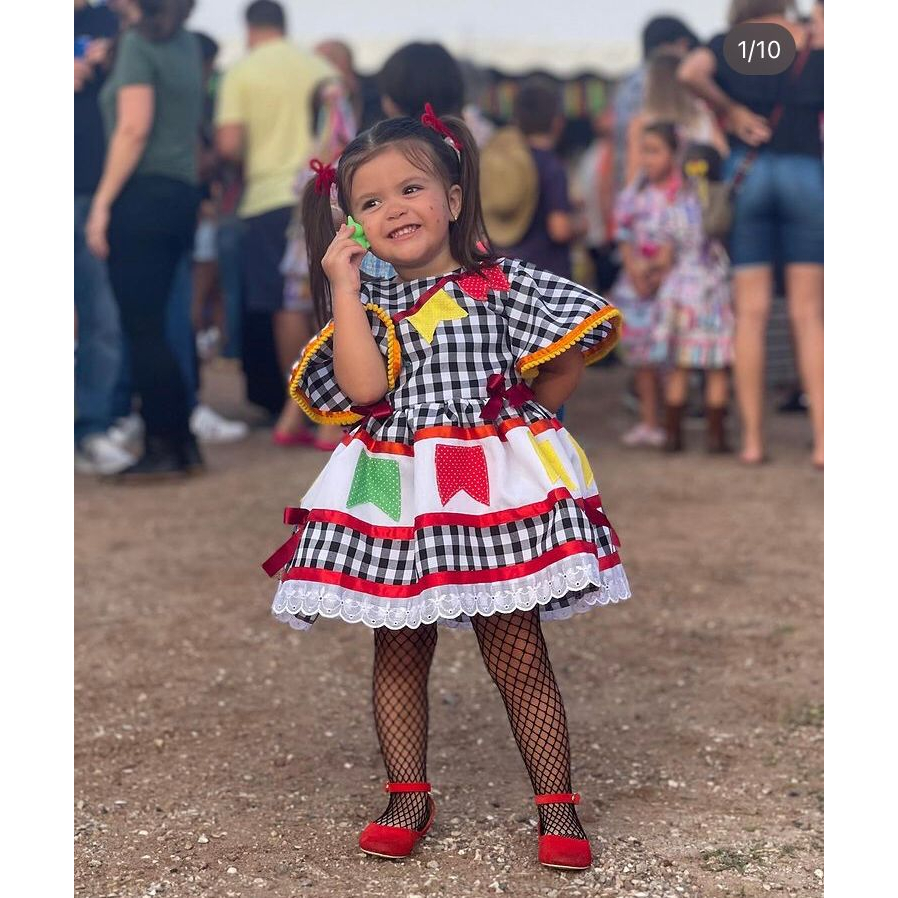 Vestido Infantil Festa Junina São João Caipira Com Chapéu M - Ri Happy