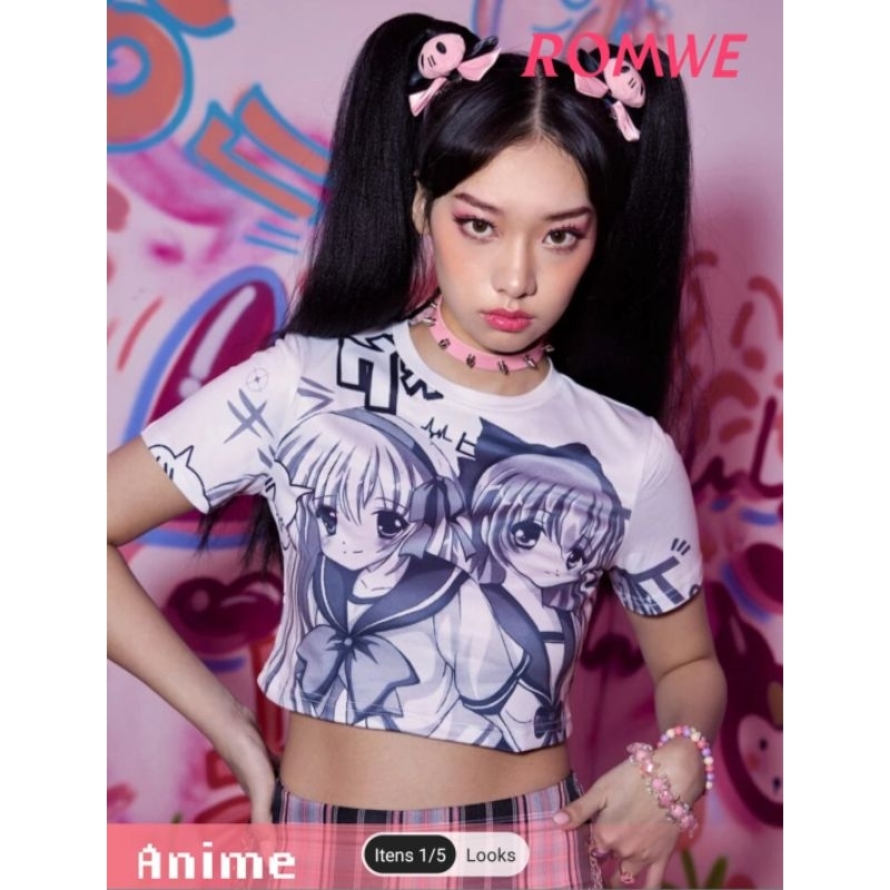 ROMWE Kawaii Figura ocasional Camiseta