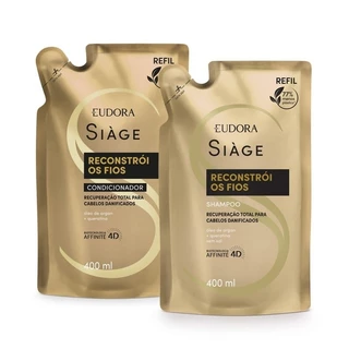 Kit Refil Eudora Siàge Reconstrói os Fios: Shampoo 400ml + Condicionador 400ml