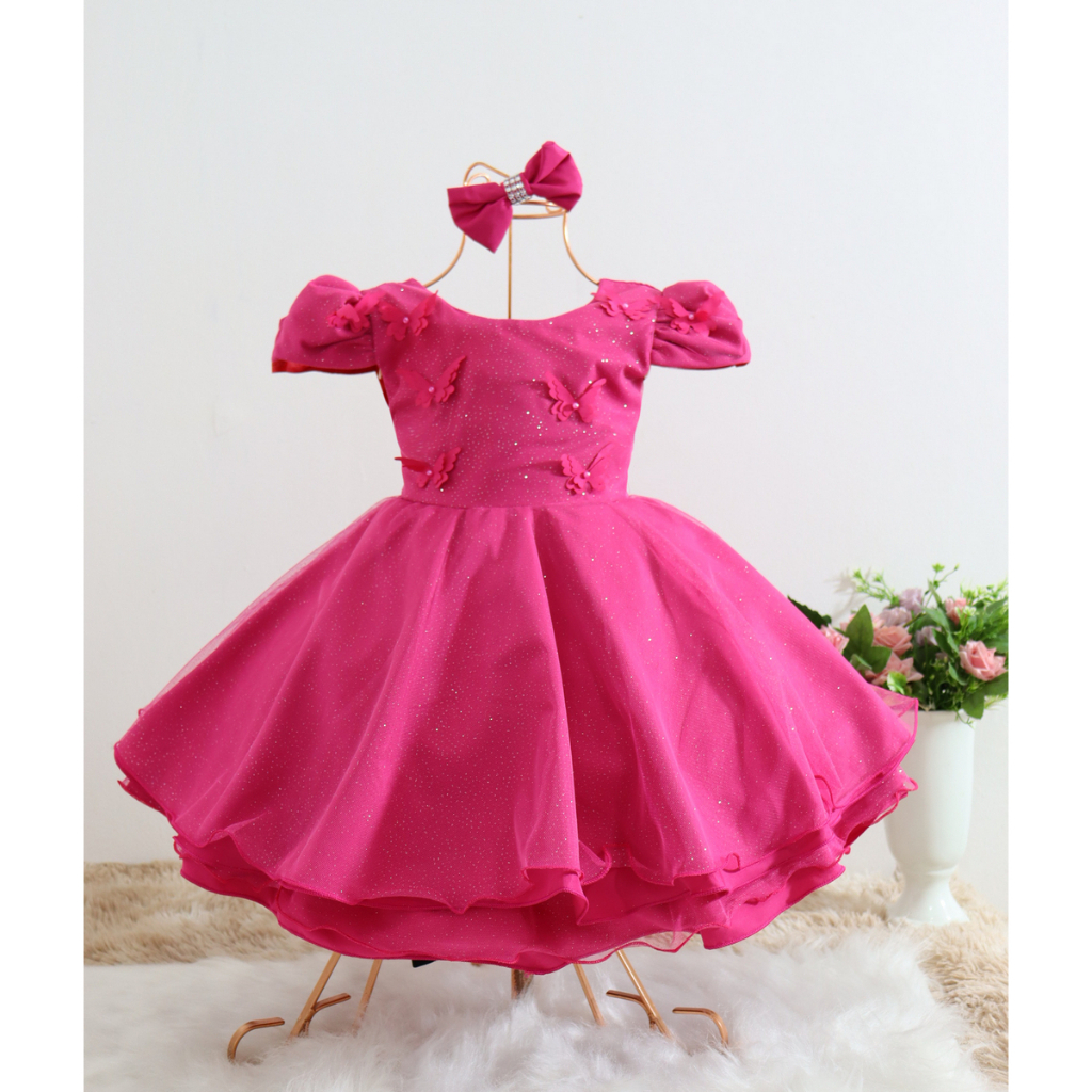 Vestido Infantil Princesa Rosa Festa Luxo