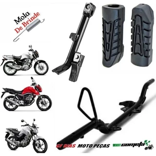 KIT ESTRIBO MACIÇO+BORRACHAS+CAVALETE LATERAL+MOLA MOTO HONDA CG TITAN FAN START MIX 125 150 160 TODAS