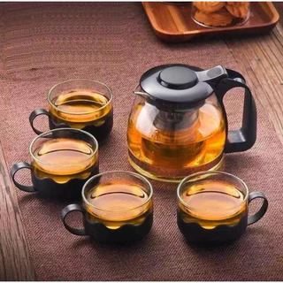 Kit Chaleira de vidro com infusor + 4 Xícaras