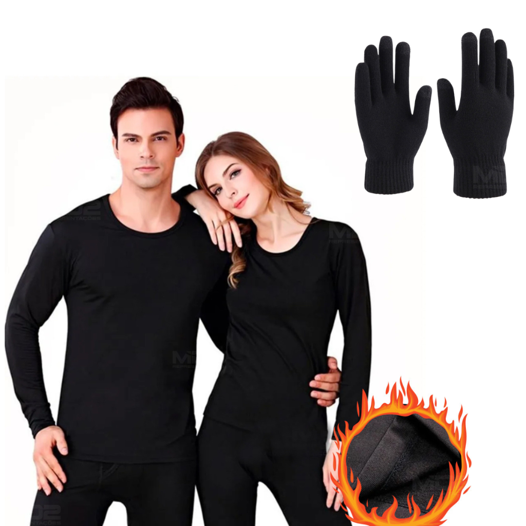 Kit Frio Conjunto 2º Pele Camisa + Calça Térmica Luva Touch INV280/295-KIT-INV04