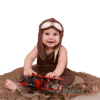 Aviador Conjunto Props Newborn Acompanhamento Fotografia Ensaio