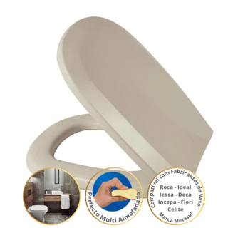 Assento Sanitário Perfecto Multi Bege Almofadado Tampa para Vaso