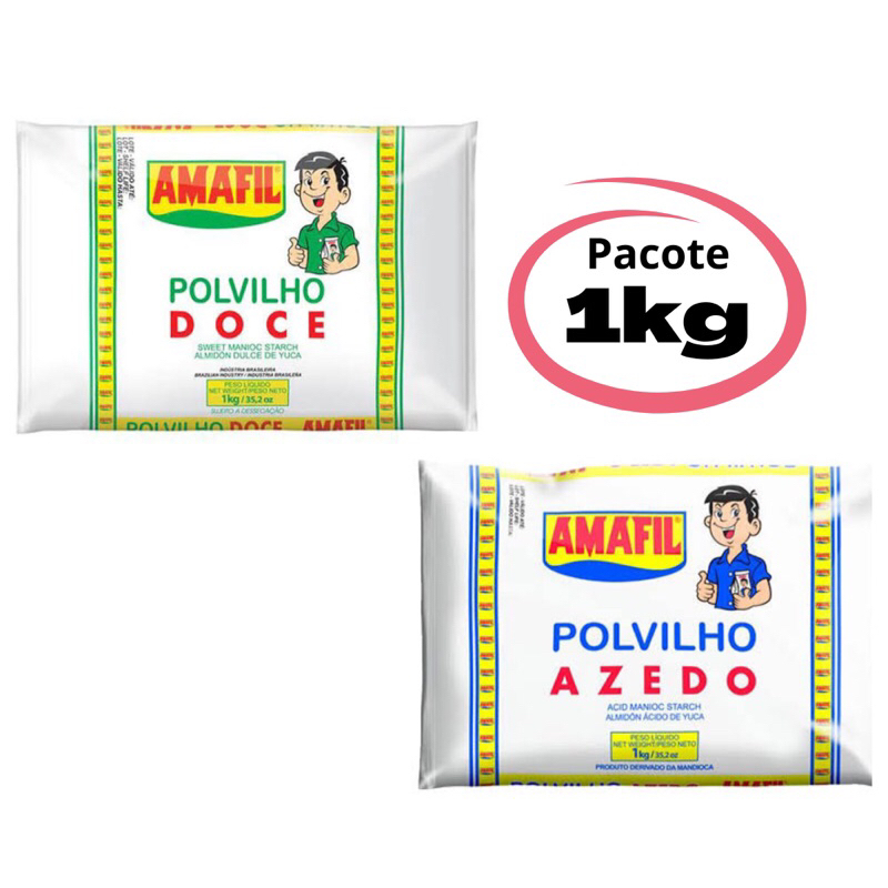 Polvilho Amafil Azedo ou Doce - Pacote 1kg | Shopee Brasil