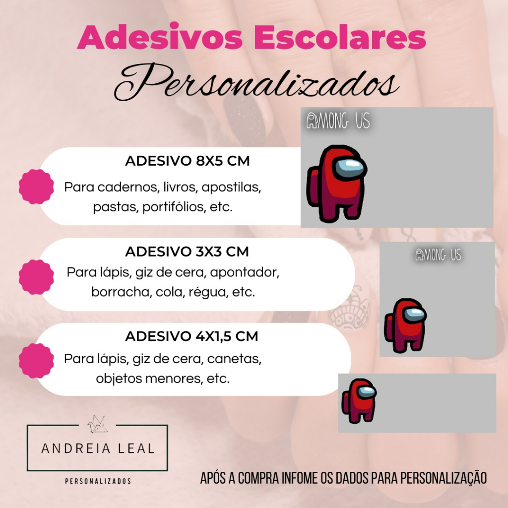 Kit com 100 Etiquetas Adesivas Escolares Personalizadas - Among Us ...