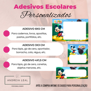 Kit com 100 Etiquetas Adesivas Escolares Personalizadas - Mickey Mouse