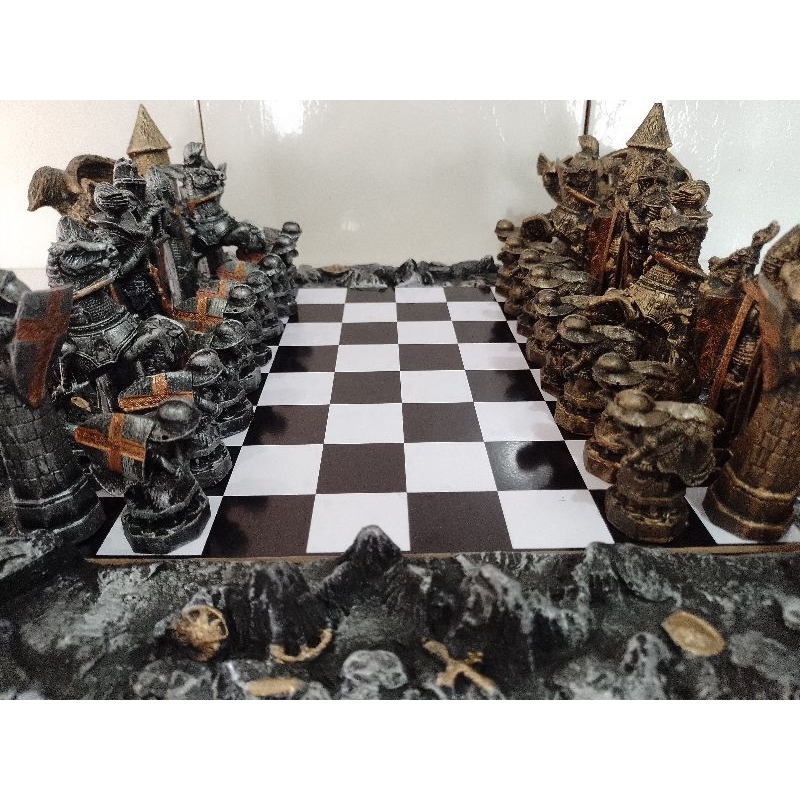 jogo de xadrez temático medieval paladino Rústico tabuleiro dragão