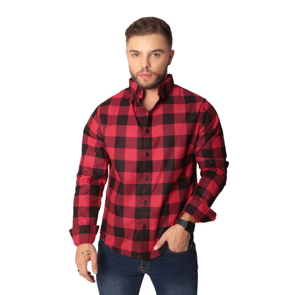 Camisa Xadrez Flanelada Manga Longa Masculina Revanche Castro Xadrez Azul