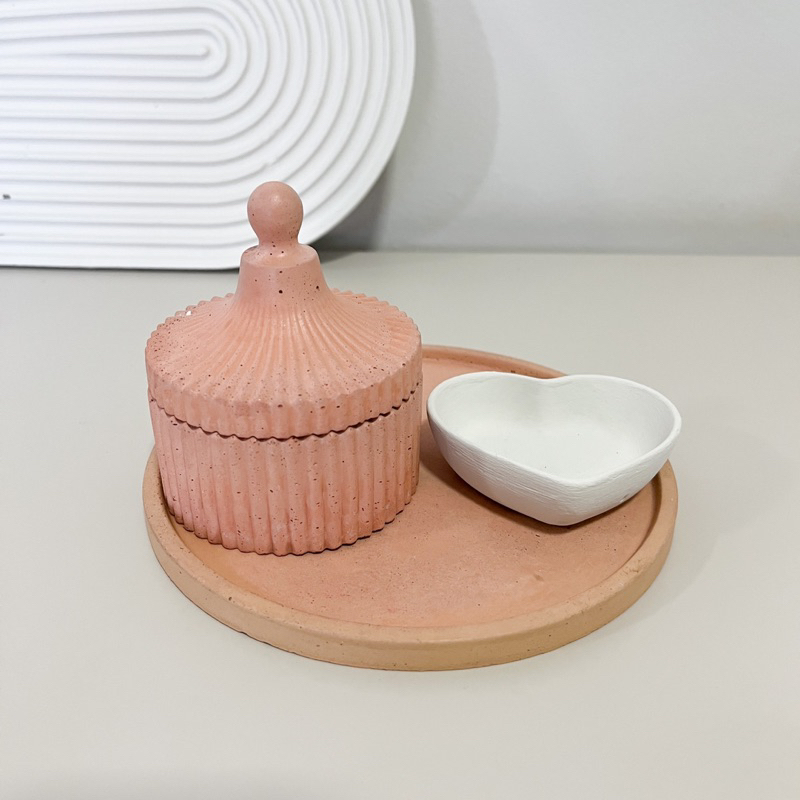 Kit Decoração Bandeja 16cm + Porta Joias + Enfeite Coração Organizador Multiuso - 3 Peças