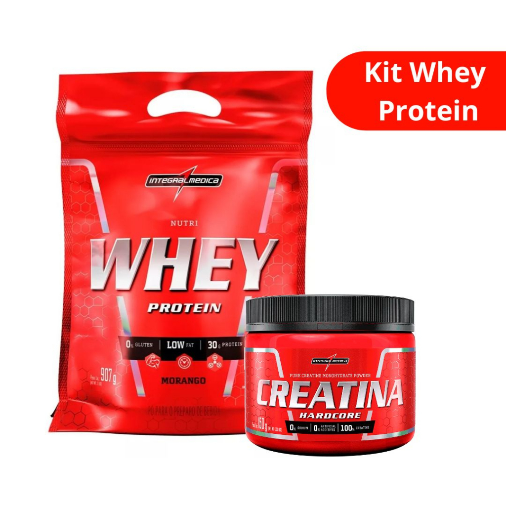 Kit Nutri Whey Protein Integralmedica – Sachê + Creatina 150g – Morango