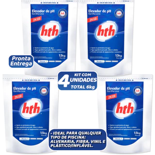 Kit com 4 Elevador De Ph Mais Barrilha Leve Hth Para Limpeza Tratamento Piscinas Total 6kg