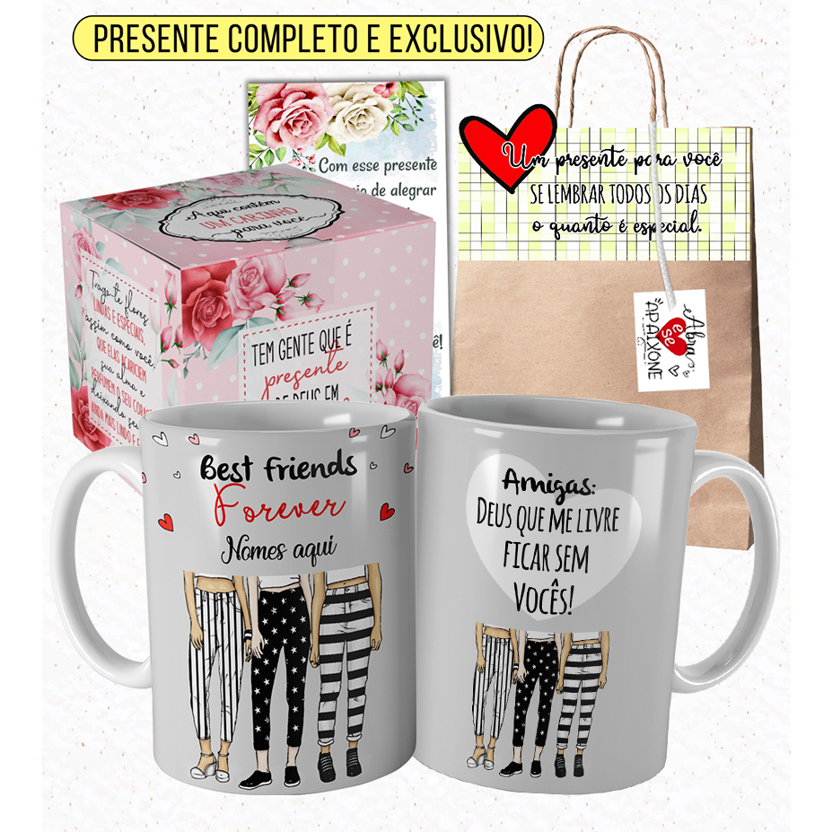 Caneca Amiga Três Amigas Best Friends Personalizada com Nome e Embalagem |  Shopee Brasil