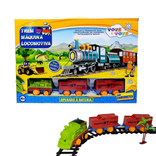 Trem Trenzinho Colorido Com Vagão Infantil Pilha Com Trilhos