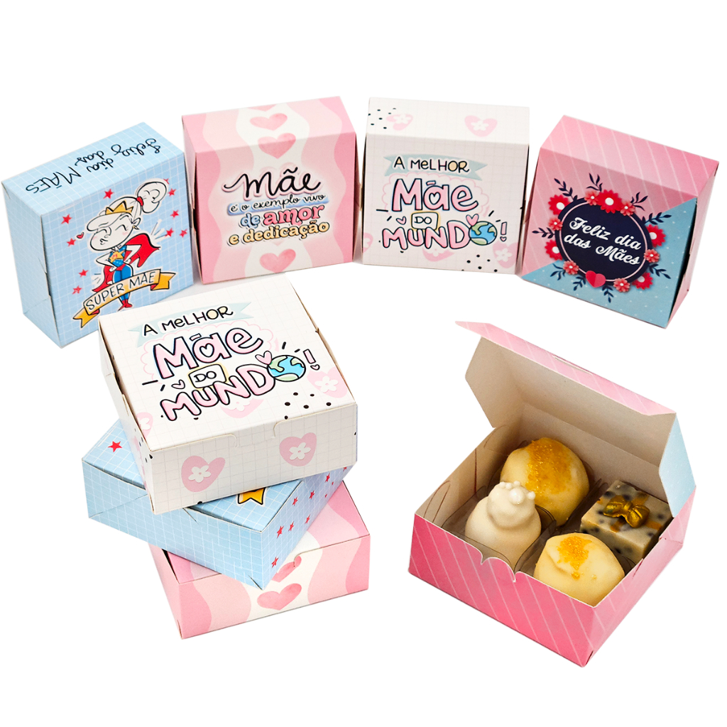 50 caixas para o Dia das Mães para 4 doces ou multiuso (8,5 x 8,5 x 3,5cm) em Oferta na Shopee