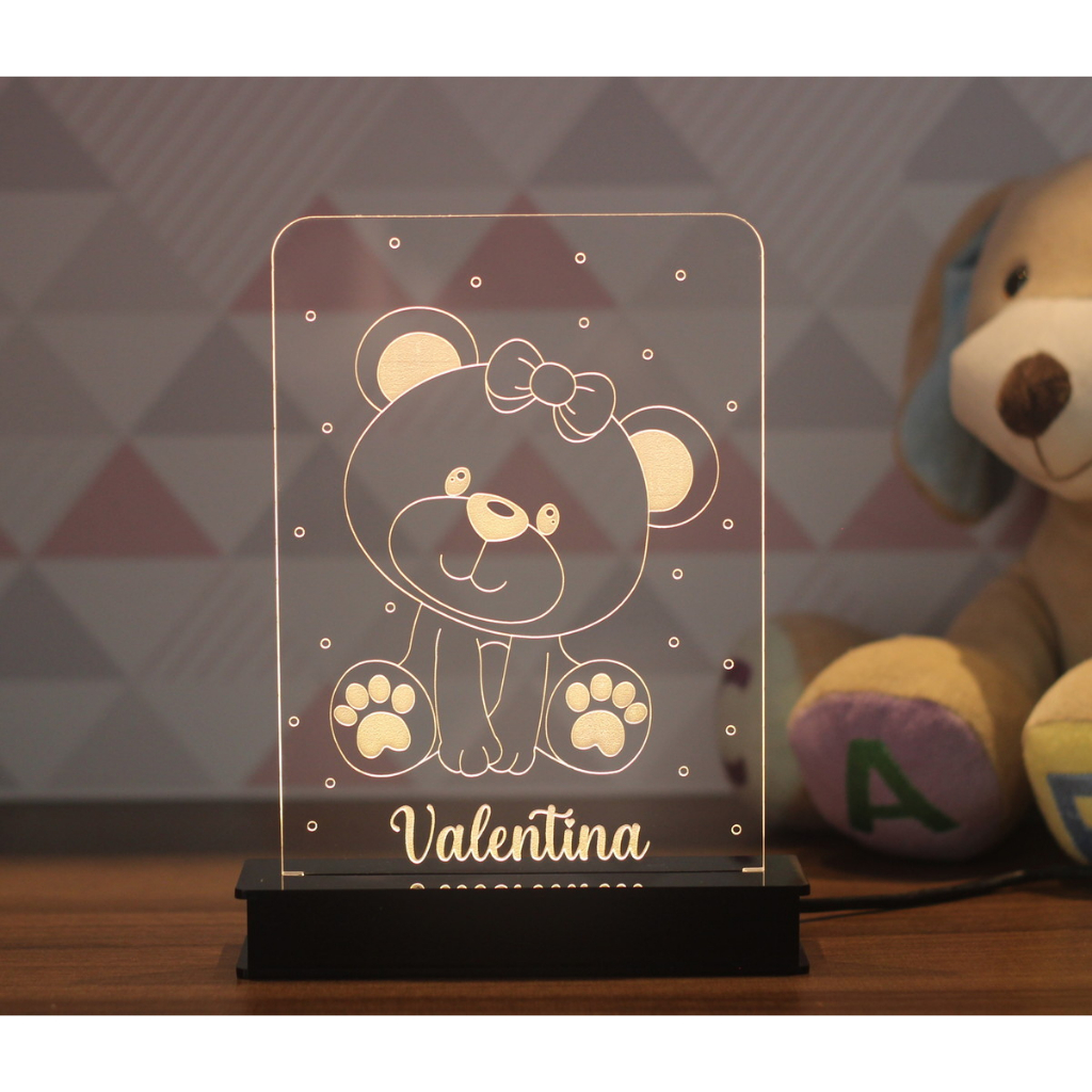Luminária Ursinho com Laço Personalizado Shopee Brasil