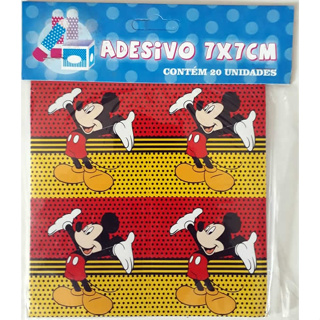 Adesivo Quadrado Mickey Mouse 7cm x 7cm (20 adesivos)